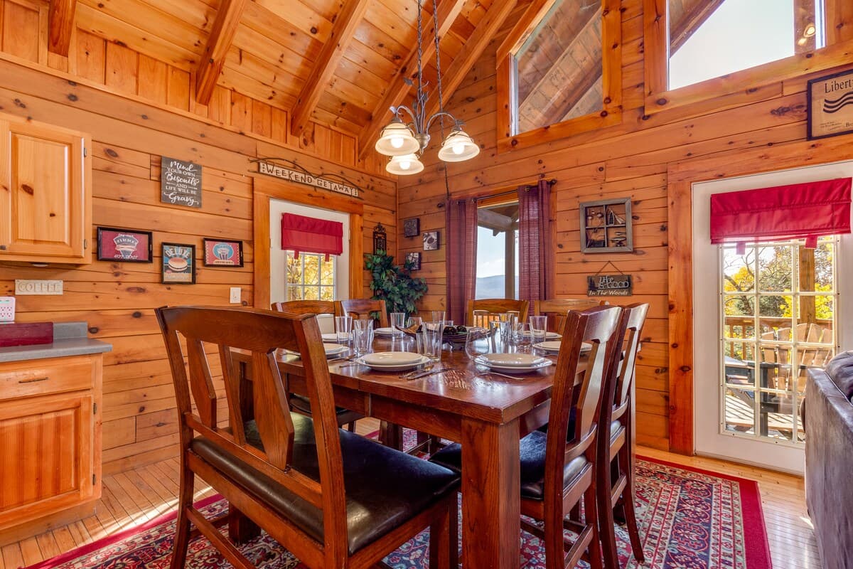 Cozy sleeping area with cabin-style decor and warm lighting