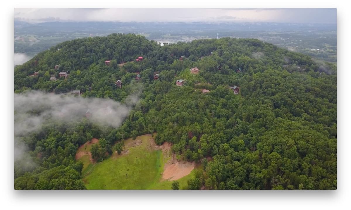 Aerial view of Parrot Mountain showing cabin location at the summit