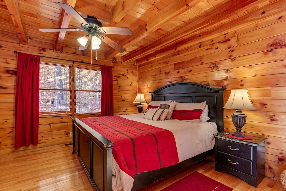 Cabin porch and entry area with pine log construction