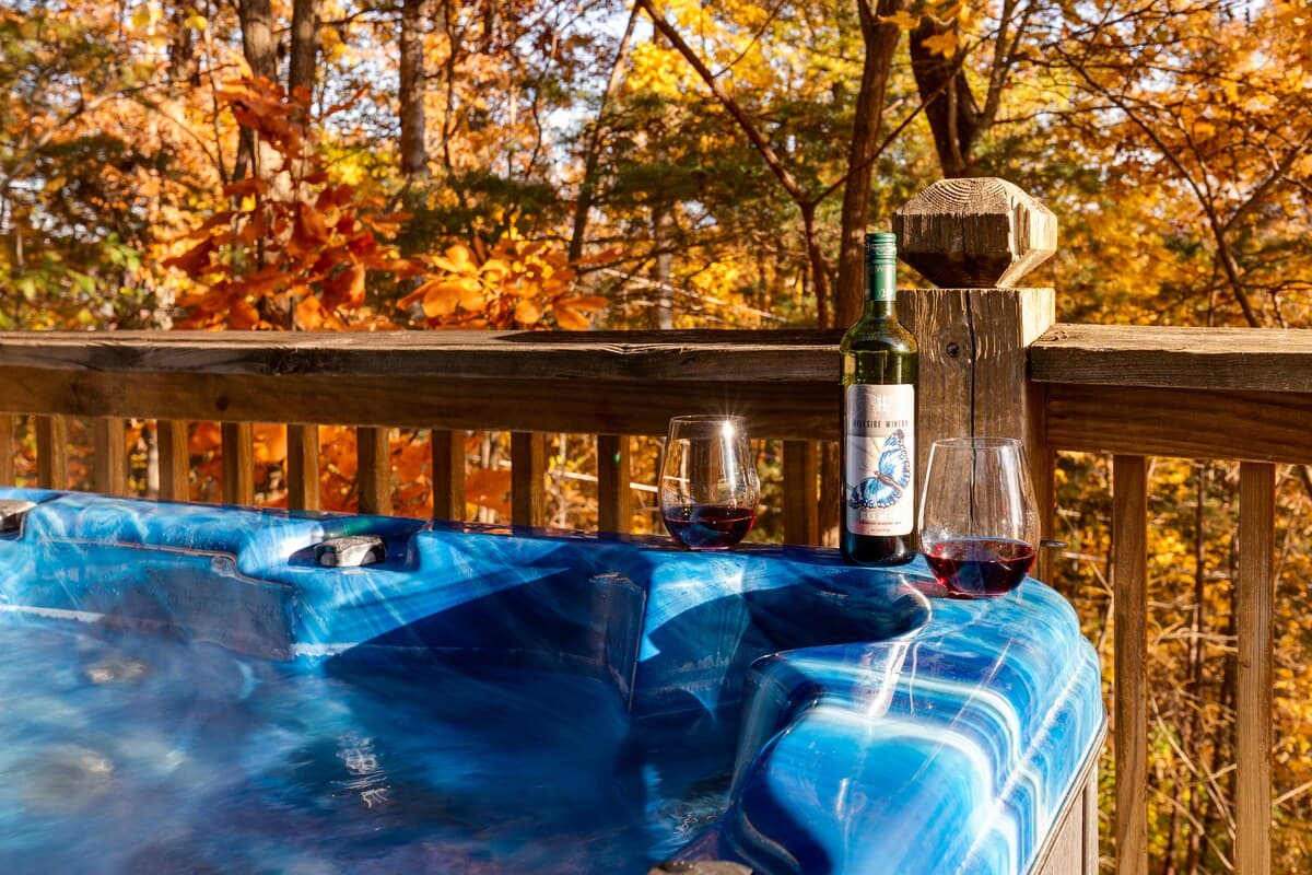 Cabin living space with entertainment setup and warm pine walls